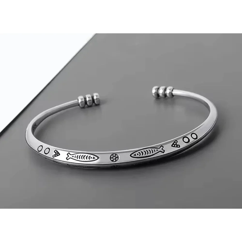 NEW Fish 925 Sterling‎ Silver Cuff Bracelet, 58mm Adjustable